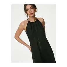 Womens M&S Collection Linen Rich Halter Neck Maxi Shift Dress - Black, Black - 16