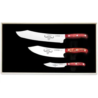 Giesser seit 1776 - Made in Germany - Messerset 3 teilig, Red Diamond, PremiumCut , Kochmesser 20 cm, Brotmesser 25 cm, Officemesser 10 cm, rot, rostfrei, Grillmesserset