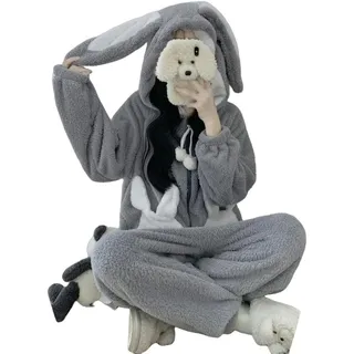 LLaviD Nachthemd Damen Bunny Hooded Onesies Frauen Pyjama Süße Pijama Winter Warme Nachtwäsche Weibliche Nachtwäsche Pyjamas Jumpsuit-hase-l