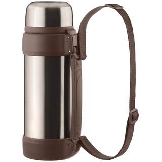 Dimono® Vakuum Isolierkanne XXL 2 Liter Thermoskanne doppelwandige Isolierflasche Thermokanne Isokanne mit Tasse und Tragegurt (Edelstahl-Pur)