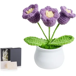 GUJOXILA Geschenke für Frauen Gehäkelte Blume Maiglöckchen Dunkelviolett