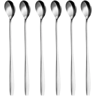 GRÄWE Latte Macchiato Löffel Set, Silber, 6-teilig, 22 cm, Lange Löffel, Cocktaillöffel, Dessertlöffel, Eislöffel, Löffel für Eiskaffee, Edelstahl, spülmaschinengeeignet