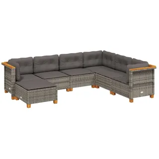 vidaXL 7-tlg. Garten-Sofagarnitur mit Kissen Grau Poly Rattan - Grau