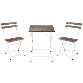 Estosa Bistrot-Set für den Garten mit Tisch und Klappstühlen aus Eisen und Latten aus Akazienholz, bequem und elegant für Außenmöbel, Terrasse und Balkon (weiß, klein)