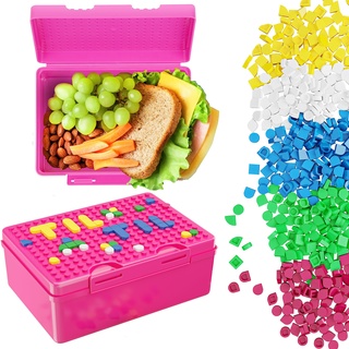 Wessper Kinder Brotdose Lunchbox mit Bausteinen, Brotbox für Kinder, Personalisierte Brotdose Kindergarten, BPA Frei dekoriert Lunch-Box für Schule, Ausflüge Rosa Snackbox