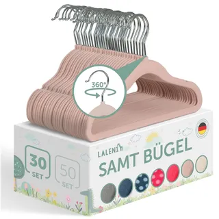 Blumtal Kinderkleiderbügel 30 Stück mit Samtbezug - 360° drehbare Kinder Kleiderbügel - platzsparend und robust - Baby Kleiderbügel rutschfest - Puderrosa