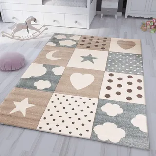 VIMODA Kinderteppich Teppich Kinderzimmer Babyteppich mit Herz Stern Mond, Maße:80x150 cm