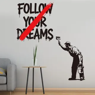PLIGREAT Banksy Maler Wandaufkleber Abnehmbare Vinyl Wandtattoos Mit Banksy Graffiti Motiven Und Dem Spruch „Following Dreams“ Für Schlafzimmer Wohnzimmer Büro Zuhause – Ideal Zum Selbermachen.