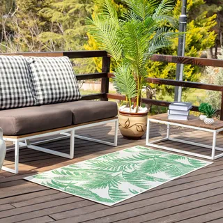 Livabliss Outdoor Teppich wetterfest, Mersin - In und Outdoor Teppich für Balkon 80x150 cm, Terrasse, Garten, Küche - Outdoor Teppich Boho Style, Teppich für draußen - Teppich Elfenbein und Grün