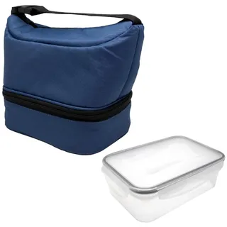 NERTHUS FIH 1511 Thermo-Lunchbox Blau mit luftdichtem Behälter 1 l, Lebensmittelbeutel mit Doppelfach, isolierte Innenseite mit Griff, ideal für Arbeit und Büro