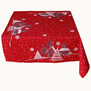 Tischwäsche Stickerei Winterdorf 85 x 85 cm - rot - Rot
