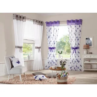 Gardine OTTO HOME "Villars" Gr. 3, grau, B:140cm H:225cm, Voile, Polyester, Gardinen, Gardine, Vorhang, Fertiggardine, inkl. 2 Raffhalter, transparent, 2-er Set