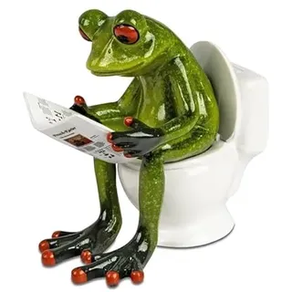 formano Frosch Figur auf Toilette mit Zeitung – Lustige Dekofigur aus Keramik – Frosch Deko für Bad & Gäste-WC – witzige Badezimmerfigur – Geschenkidee (Zeitung WC)