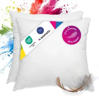 wometo Premium-line Oeko-TEX 2er Set Feder- & Daunenkissen Sofakissen - 85% Federn 15% Daunen 40x40 mit 300 g Füllung Bezug Baumwolle weiß