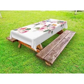 ABAKUHAUS Rose Tischdecke Outdoor, Vintage Blumensträuße englischen Rosen Wildflowers Botanische Natürliche Sommerzeit, Mehrfarbig, 145x305cm - Rosa