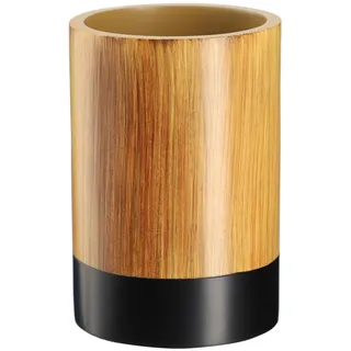 KADAX Badezimmerbecher, 350ml Zahnputzbecher aus Polyresin mit Holzmuster, 7.5x11cm Zahnbürstenhalter für Badezimmer und WC, Hygienischer Zahnputzbecher (Holz-Schwarz)