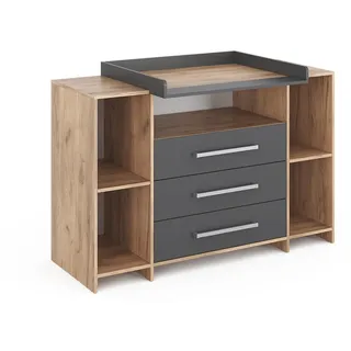 Vicco Wickelkommode Oskar Eiche 143 x 100 cm XL mit Schubladen , Anthrazit, Sonoma Eiche , Holzwerkstoff , 8 Fächer , Rechteckig , 143x100x70 cm , Babymöbel & Kindermöbel, Babyzimmer, Wickelkommoden & Zubehör, Wickelkommoden