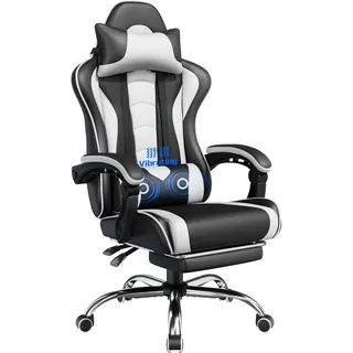 Yaheetech Gaming Stuhl Ergonomischer Gamer Stuhl mit Massagefunktion Computerstuhl mit Fußstütze Bürostuhl 90-135° Rückenlehne verstellbar Gaming Sessel PC Stuhl Weiß