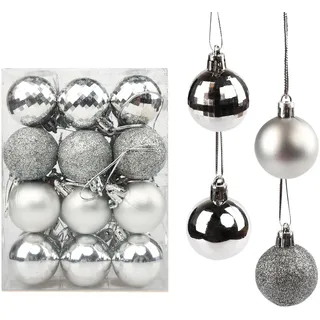 Yisscen Weihnachtskugeln Baumschmuck, Christbaumkugeln, Dekokugeln Weihnachten, Matt Glänzend Glitzernd Dekokugeln, Baumkugeln für Weihnachten Hochzeitsfest Dekoration, 24 Stück (Silber)