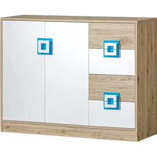 Sideboard Nico Kommode 120x40x93cm eiche hell weiß türkis - Braun, Türkis