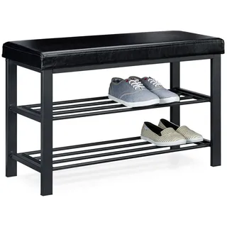 Relaxdays Schuhbank Schwarz Kunstleder Metall , Holzwerkstoff, Kunststoff, Textil , 81x49x31 cm , Garderobe, Garderobenbänke, Schuhbänke
