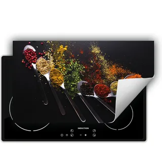 DarHaus Herdabdeckplatte 90x52 cm Anti Rutsch Matte Aufrollbar, Gewürze - Löffel