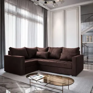 masseno Ecksofa Lireno L-S mit Schlaffunktion L-Form, Sofa mit Bettkasten, Wohnzimmersofa, Couch, Soffa, Bettsofa, Couchgarnitur- Braun, KRONOS 06 - Braun