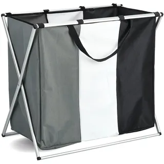 Zeller Present Wäschesortierer 3 Fächer, Polyester/Aluminium, schwarz-weiß