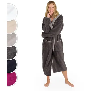 Blumtal Bademantel Damen, kuschelig weicher Bademantel Damen Baumwolle mit gefütterter Kapuze und samtigen Frottee-Velours, Oeko-TEX® Zertifiziert, Größe S, Anthrazit und grau