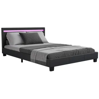 Juskys Polsterbett Paris schwarz 140x200cm mit Matratze und LED (16 Farben) , Schwarz , Textil , 140x200 cm , Schlafzimmer, Betten, Polsterbetten
