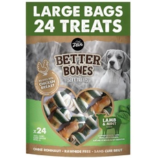 BetterBones – weicher Kausnack für Hunde, ohne Rohhaut, umwickelte Knochen mit Lamm und Minze, 7,5cm, 24er Pack