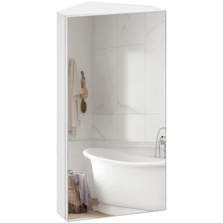 TUKAILAI Spiegelschrank Bad, Badschrank mit Spiegel mit 2 Regalebenen, Eckspiegel Badezimmerschrank, Badezimmerspiegel mit Türen, Spiegelschrank Bad mit Ablagen, Weiß
