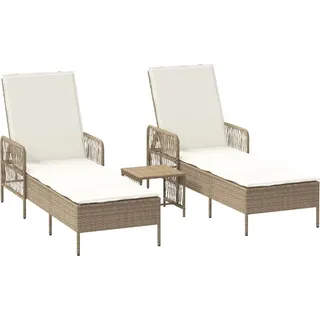 vidaXL Sonnenliege mit Kissen 2 pcs Beige 35 x 35 x 32cm Poly-Rattan - Beige