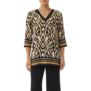 Klassische Bluse COMMA, Damen, Gr. 40, grau (grau, schwarz), Web, Obermaterial: 84% Viskose, 16% Polyamid, bedruckt, regular fit Po-bedeckend, V-Ausschnitt, gerader Abschluss, Blusen Klassische Bluse, mit All-Over Print
