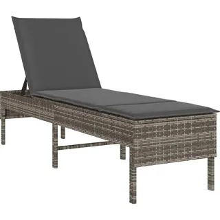vidaXL Sonnenliege mit Auflage Grau 55x200x44 cm Poly Rattan - Grau