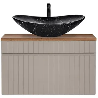 Lomadox Waschtisch Unterschrank 80 cm Kaschmir Aufsatzwaschbecken schwarz marmoriert IRAKLIO-56-CASHMERE B/H/T ca. 80,4/63/46 cm