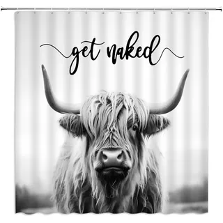 ZWSMZW Duschvorhang, Motiv: Highland Kuh, rustikal, Rinder, Stier, Westerntiere, wildes Tier, Get Naked Country, Bauernhaus, lustige Hütte, Badezimmer, Dekoration, Stoffvorhänge mit Haken