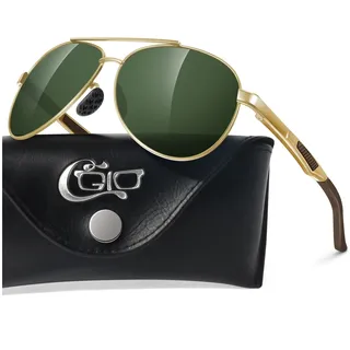 CGID Sonnenbrille Herren Pilotenbrille Polarisiert Al-Mg Metallrahmen Fliegerbrille UV400 Schutz CAT3 CE Fahren Angeln mit Lederetui