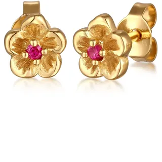 Elli Paar Ohrstecker »Ohrringe Blume Synthetischer Rubin Pink 925 Sterling Silber vergoldet«, goldfarben