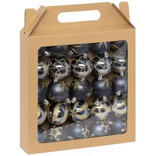 Atmosphera Createur d ́interieur Weihnachtskugeln Glitzer-Muster Ø 6 cm , Blau , Kunststoff , 6x7.2x6 cm , Dekoration, Weihnachtsdekoration, Christbaumschmuck