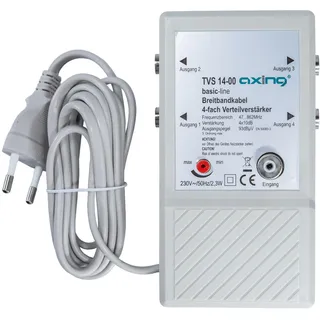 Axing TVS 14-00 4 fach Verteilverstärker für kleine BK (Kabelfernsehen) und terrestrische Netze mit UKW u. DVB-T2 HD