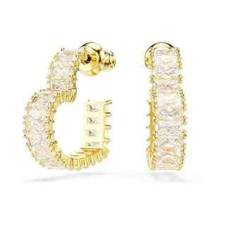 Swarovski Matrix Kreolen, Kleine, Weiße Ohrringe in Herz-Form mit Gold-Legierungsschicht und Strahlenden Swarovski Kristallen im Baguette-Schliff