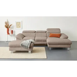 Cotta Ecksofa "Driver L-Form", beige (natural), B:268cm H:73cm T:169cm, LEDER BEEFY (ein abgedecktes Spalt-Rindsleder) im Sitz und Rücken (Korpus in Kunstleder);Luxus-Kunstleder;Kunstleder SOFTLUX;NaturLEDER (echtes Rindsleder), Rückseite mit schwarzem 