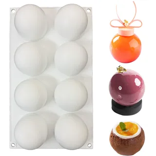 duoyif Silikonform Kugel Ø 6 cm Schokoladenformen Kugeln, 8 Löcher Silikon Backform Kugel, BPA Frei, Halbkugel Schokoladen Form, Kugelform für Schokolade Kugeln Dome-Mousse Kuchen Deko (weiß, Ø6cm)
