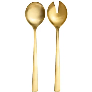 Intirilife Salatbesteck Set Edelstahl 18/0 in Gold- 24.5 cm- Besteckset 2-teilig, Salatgabel, Servierlöffel, Edelstahl poliert, matt, spülmaschinengeeignet- Tischbesteck für Familie Hotel Restaurant
