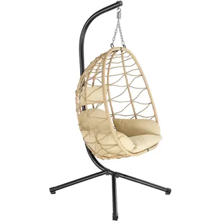 HinHocker Hängesessel mit Gestell | Creme | Hängeschaukel für Indoor und Outdoor | Inkl. Kissen und Auflagepolster | Balkon Hängesessel Outdoor, Gartenschaukel, Schaukelstuhl, Hängekorb