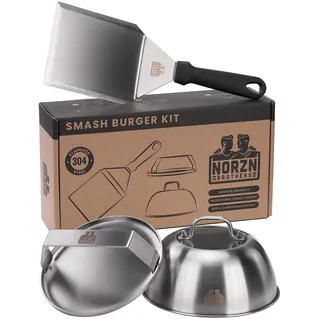 Smash Burger Set – Burger Smasher Set, Hamburgerpresse, Burgerglocke mit Sichtfenster, Grillspachtel Edelstahl Plancha Smashed Burger Presse, Smashburger Set, EU-lebensmittelecht, 10 Jahre Garantie