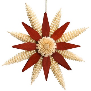 Christbaumschmuck Holzstern mit Ringelbäumchen Kieferblätter Rot Ø 21cm NEU