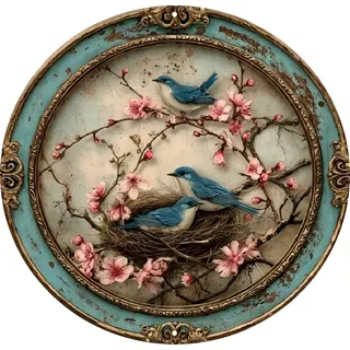 Retro Vogel Blechschild Rund Ø 20 cm, Vintage Vogelnest Metallschild Wandbild Landhausstil Deko für Küche Bar Cafe Garage, Rundes Metallschild Deko-Schild Wanddeko (Vogel)