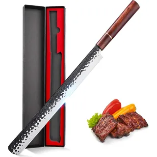 Schweres Hackmesser Japanisches Küchenmesser Handgeschmiedet mit 5mm Klinge Holzgriff Knochenbeil Ausbeinmesser und Lederhülle Ideal für BBQ
